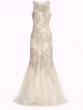 Vintage Cache Ivory Beaded Dress with Silver Accents